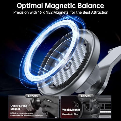 SYNCWIRE Fits MagSafe Car Mount for Universal Dashboard & Tesla Screen,Kevlar Silver Magnetic Phone Holder for Car,Super Stable Magnetic Car Phone Mount for iPhone 17 Pro Max 16 15 14 13 12&All Phones - color: Silver