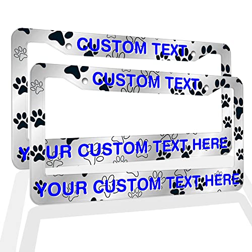 Your Custom Text Plate Frame Custom Personalized Text License Plate Frame Custom Funny License Plate Holder Custom Funny License Plate Holder - Dog Paw Prints - color: dog paws -2, size: Two frames