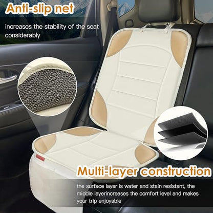 Sinvitron Car Seat Protector for Child Car Seat - Waterproof Non-Slip Leather Mat with 2 Mesh Pockets, Universal Seat Cover for Baby, Pets & Vehicles (1-Pack, Off-White) - color: 1 Pack Off-White