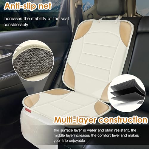 Sinvitron Car Seat Protector for Child Car Seat - Waterproof Non-Slip Leather Mat with 2 Mesh Pockets, Universal Seat Cover for Baby, Pets & Vehicles(2-Pack,Off-White) - color: 2 Pack Off-White