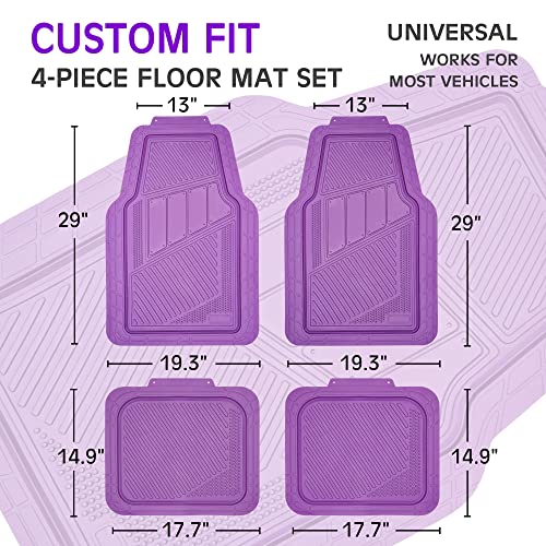 CAR PASS Heavy Duty Rubber Floor Mats 4-Piece Car Mat Set - Universal Waterproof Floor Mats for Car SUV Truck, Durable All-Weather Mats(Purple) - color: purple