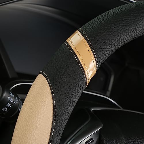 Steering Wheel Cover for Car Leather Universal Steering Wheel Covers for Men Women Fit Cars SUV Truck Pickup 15inch (Beige) - color: beige