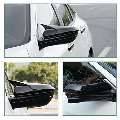 2PCS Door Side Mirror Covers Cow Horn Compatible with Honda Civic 2016-2021 10th Generation Sedan Coupe Hatchback Exterior Rear View Mirror Housing (Gloss Black) - size: Gloss Black