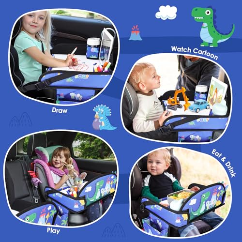 Kids Travel Tray for Airplane - Toddler Car Seat Table Tray, Road Trip Essentials for Boys & Girls, Carseat Lap Desk for Kids Road Trip Activities,Blue Dinosaur - color: Blue Dinosaur