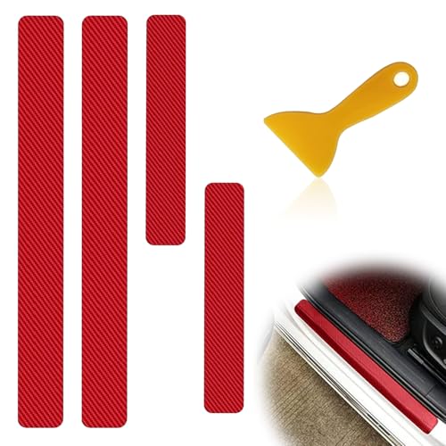 4PCS Universal Car Door Sill Protector Carbon Fiber Vinyl Wrap Film Anti Scratch Sticker for Door Edge Protection Pedal Trim, Red - color: Red