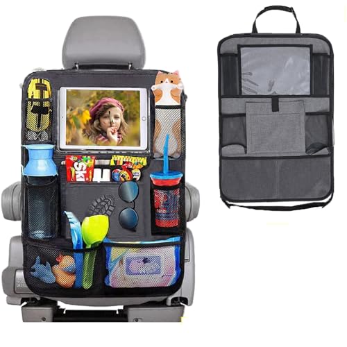 Car Backseat Organizer with tablet holder,1Pcs Kick Mats Back Seat Protector with 9 Storage Pockets Travel Accessories Easy to Clean GREY - color: one pack Grey