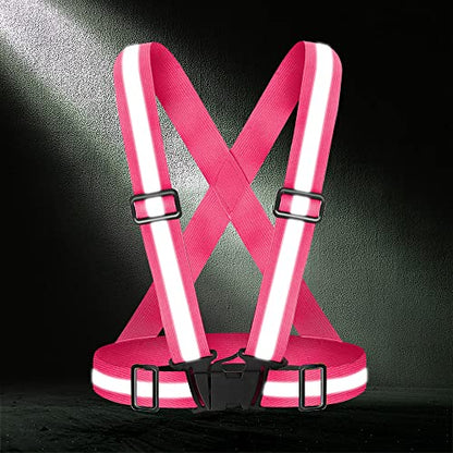 High Visibility Reflective Vest Safety Vest Running Reflective Gear Adjustable Reflective Vest for Walking,Jogging,Hiking,Night Cycling - color: Pink
