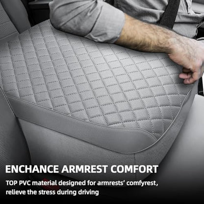 Center Console Cover Fit for 2002-2012 Ram 1500 2500 3500 Jump Seat Console, Comfortable Armrest Cover Protector Customized Car Accessories, Armrest Cushion Pad with Hidden Pocket (Gray) - style: B: Jump Seat Console 2002-2012 Ram Gray Leather（with Back P