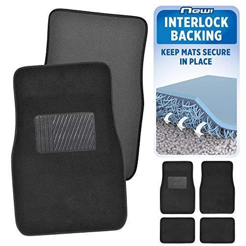 BDK InterLock Car Floor Mats - Secure No-Slip Technology for Automotive Interiors - 4pc Inter-Locking Carpet (Black) (826942129223) - color: Black