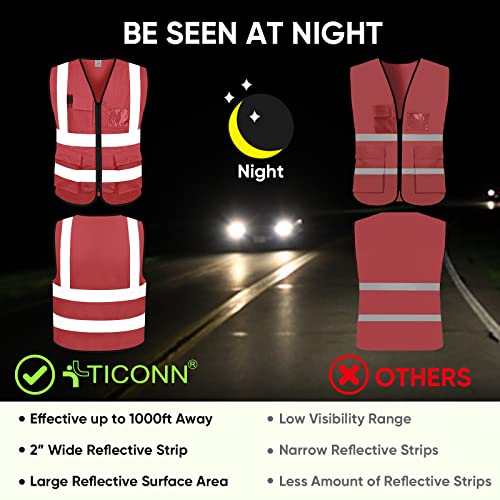 TICONN Reflective Safety Vest High Visibility Class II Mesh Vest for Women & Men Meets ANSI Standards - color: Pink, size: 3X-Large
