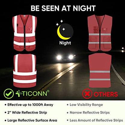 TICONN Reflective Safety Vest High Visibility Class II Mesh Vest for Women & Men Meets ANSI Standards - color: Pink, size: Medium
