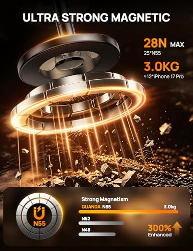 Upgraded Magnetic Car Phone Holder for Magsafe, 360° Adjustable Vacuum Suction Car Phone Mount [98 LBs Suction], Phone Holders for Your Car Fit Phone 17 Pro Max 16 15 14 13 12