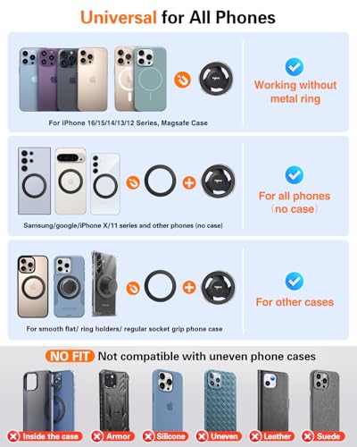 volport for Magsafe Car Mount [Dashboard & Windshield]: Universal Dash Magnetic Phone Holder [360° Rotatable Suction Cup], Strong Window Magnet Mobile Stand for iPhone Samsung Mag Safe Cell Phone Case - style: Dash Mount