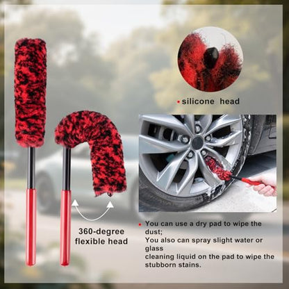 4 Pack Car Wash Brush Wheel Cleaning Woolies Brush Detailing Brush and Stiff Tire Brush Tires Wheel Brushes for Cleaning Wheels for Wheels, Rims, Carpet, Truck, SUV, Moto, RV, Motorcycle - color: Green&red&black