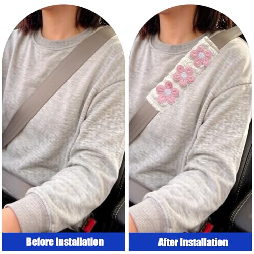 JDDRY 2PC Car Seat Belt Covers Pads,Seat Strap Pads,Auto Seat Belt Pad,Fit for Most Vehicles,Car Interior Accessories(Three Flower,Pink) - color: Three Flower-Pink