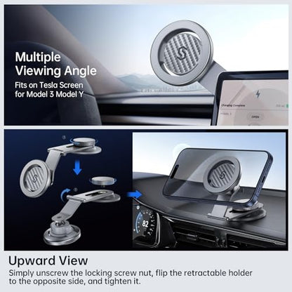 SYNCWIRE Fits MagSafe Car Mount for Universal Dashboard & Tesla Screen,Kevlar Silver Magnetic Phone Holder for Car,Super Stable Magnetic Car Phone Mount for iPhone 17 Pro Max 16 15 14 13 12&All Phones - color: Silver