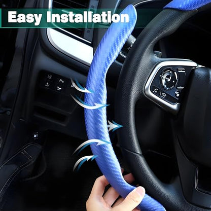 3 Pcs Carbon Fiber Car Steering Wheel Cover, Anti-Skid & Scratch-Proof,Segmented, Butterfly Thin Steering Wheel Cover Men/Women Universal Fit 14.5"-16" Wheel Covers for Cars/Truck/SUV - color: Carbon Fiber Blue, size: 3 PCS
