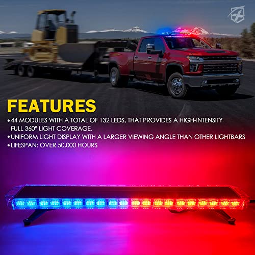 Xprite 48 Inch LED Rooftop Emergency Strobe Lights Bar w/Adjustable Mounting Brackets, Warning Flashing Police Lightbar for Security POV Law Enforcement Tow Trucks Volunteer Firefighter - Red Blue - color: Red Blue