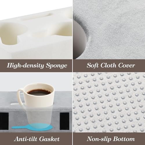 Luxspire Couch Cup Holder, Couch Caddy with 8 Holes and Side Pocket, Couch Cup Holder Tray for iPad/Drinks/Remote Control/Snacks Holder, Gray - color: Larger Gray