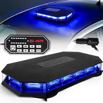 ASPL 16.5 Inch Roof Top Beacon Emergency Strobe Light with Controller 56 LED Magnetic Warning Caution lights bar Traffic Hazard Plow Light for Trucks Vehicles Construction Snowplow (Blue) - color: Blue