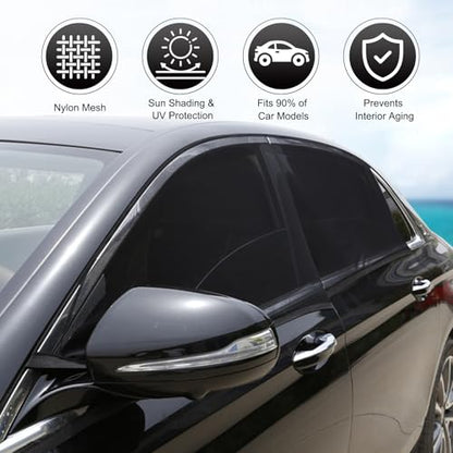 2 PCS Car Window Shades, Stretchable Side Window Full Coverage Sun Shade, Breathable Front Door Mesh Window Cover for Baby Kids Adults Pet, Universal for Most Cars (Black) - size: 2 PCS