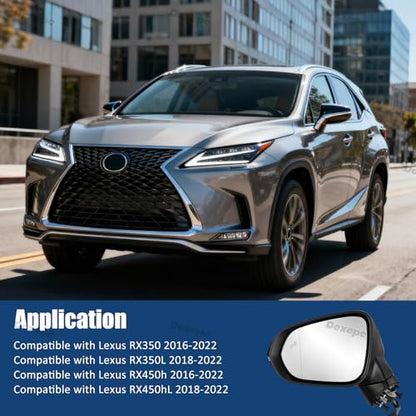 Driver Side Mirror Assembly Compatible with Lexus RX 350 350L 450h 450hL 2016-2022 with Heated, Blind Spot Monitor, Turn Signal, Power Folding Adjust Memory Black (13 Pin Left) - size: 13Pin Left
