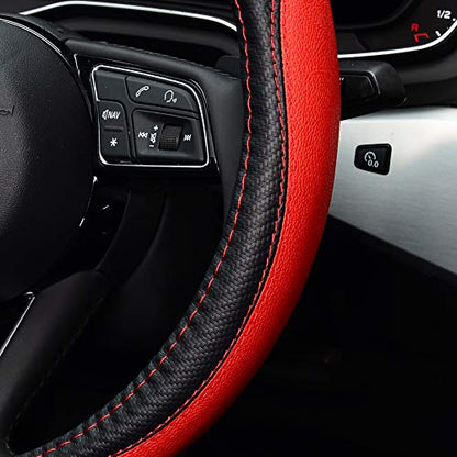 LABBYWAY Microfiber Leather Auto Car Steering Wheel Cover, Universal 15 Inch Anti-Slip Wheel Protector, Red - color: Fiber Red