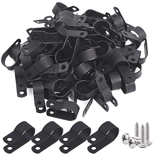 Glarks 120Pcs 5/8 Inch Black Nylon Screw Mounting R-Type Cable Clip Wire Clamp with 120Pcs Screws for Wire, Cable, Conduit and Cable Conduit Kit (Black) - size: 5/8''(16mm)