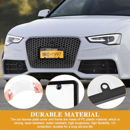 Clear License Plate Covers, 2 Pack Unbreakable Car Tag Frame Protector with Screws Caps and Rattle Proof Pads, Standard US Plates Protective Shield(Style:Black Frame) - style: Black Frame