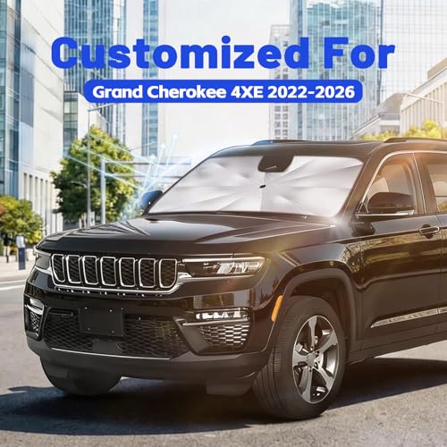 Car Windshield Sun Shade for Jeep Grand Cherokee 4XE 2022-2026 –[Reflective Coated Fabric] Sunshade Umbrella for Front Window, Car Shades Sun Visor Keep Car Cool and Protects Interior, 1:1 Exact Fit - size: For Jeep Grand Cherokee 4XE 2022-2026
