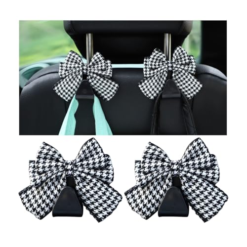 Mandark 2PCS Car Seat Headrest Hooks, Cute Bow Vehicle Hooks for Purses and Bags, Automotive Purse Hook Hanger Interior Decoration Accessories, Universal for SUV, Sedan, Truck (Black/White Line) - color: Black/White