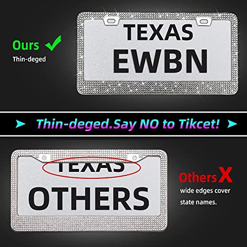 Bling Rhinestone License Plate Frame for Women 2PC，Diamond Sparkly License Plate Frames| Stainless Steel Frames & Over 1200 pcs Finest 14 Facets Black Glass Crystals Premium Diamond+GiftBox(White) - color: White-2PK