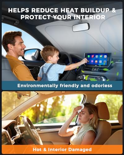 helloleiboo Graphene Car Windshield Sun Shade Car Sun Shade for Windshield with Heat Absorption Coating Foldable Design with UV Protection to Keep Your Car Interior Cooler Silver (Medium-59 × 30 in) - size: 59*30 Inches
