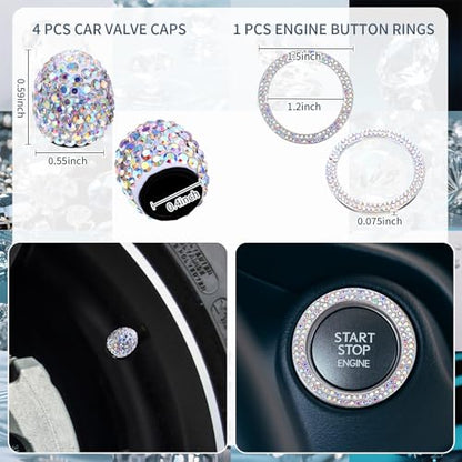 Timtin 2 Pcs Bling License Plate Frame Sparkly Rhinestone Diamond Accessories Stainless Steel Front License Plate Cover with Bling 4 Crystal Tire Valve Caps 1 Start Ring Sticker(Colorful) - color: Colorful