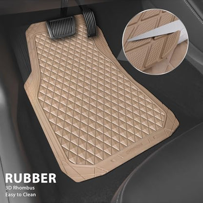 CAR PASS Beige Rubber Car Mats, All-Weather Floor Mats Full Set Durable Anti-Slip 3D Rhombus Waterproof Automotive Pad Trim to Fit Liner Universal Fit for Sedan SUV Truck Van, 4 Pcs All Beige Rubber - color: Beige