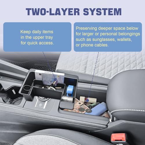 RUNROAD Center Console Organizer Tray Compatible with 2025 2026 VW Tiguan Accessories, Armrest Storage Box for Volkswagen Tiguan S SE SEL R-Line Middle Console Organizer Armrest Dividers Coin Holder