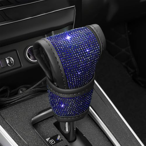 Bling Auto Gear Shift Knob Cover, Car Knob Gear Stick Protector, Sparkly Crystal Rhinestones Gear Shift Knobs Cover for Women Girls, Universal Interior Decor Accessories (Blue) - color: Blue