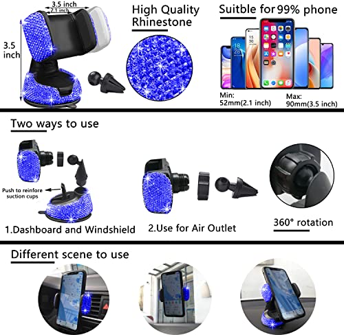 NBTEPEM 27 PCs Blue Bling Car Accessories Set for Women, Steering Wheel Covers Universal Fit 15 Inch, Bling License Plate Frame, Bling Phone Holder, Bling Car Coasters (Blue Diamond) - color: Blue Diamond