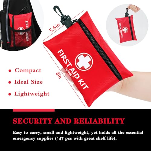 Mini First Aid Kit - 147 Piece Small First Aid Kit,with Rotatable Buckle Ideal for Cars, Schools, Sports, Homes, Travel, Camping, Hiking ﻿