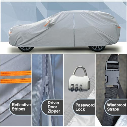 Kayme SUV Car Cover Waterproof All Weather with Lock and Zipper, Sun Uv Rain Protection Outdoor, Fit SUV Jeep (191 to 200 Inch) H6 - color: Silver, size: H6 Fit SUV Jeep, Length (191 to 200 Inch)