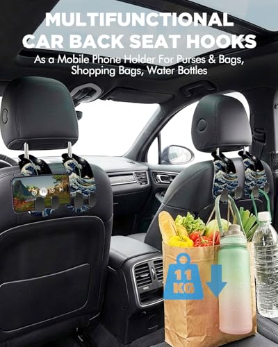 WOCOCN 2 Pack Car Purse Hook for Car Seat Headrest, Double-Sided PrintingPU Leather Purse Holder with Metal Hook, Cute Car Accessories for Women, Men (Car hook - Starry Sky Waves A) - color: Car hook - Starry Sky Waves A