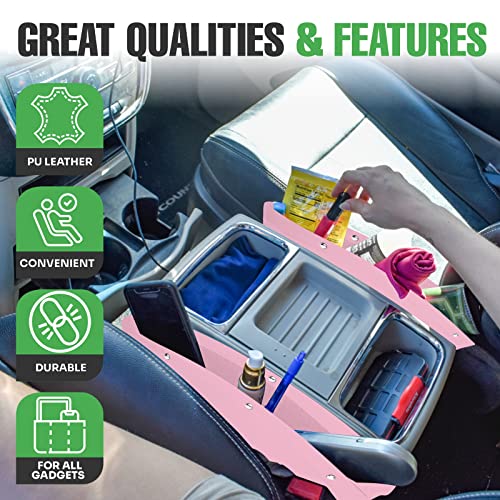 lebogner Between Car Seat Gap Filler Organizer, 2 Pack PU Leather Side of Center Console Car Pocket for Phone, Coins and Keys, Multifunction Crevice Caddy Catcher, Vehicle Interior Accessories, Pink