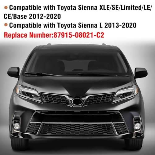 Moonlinks Compatible with Toyota Sienna 2012 2013 2014 2015 2016 2017 2018 2019 2020 Right Passenger Side Mirror Cover Replacement,Glossy Black Right Side Clip-on Mirror Cap Replace for 87915-08021-C2 - color: Right Black