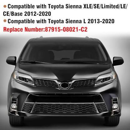 Moonlinks Compatible with Toyota Sienna 2012 2013 2014 2015 2016 2017 2018 2019 2020 Right Passenger Side Mirror Cover Replacement,Glossy Black Right Side Clip-on Mirror Cap Replace for 87915-08021-C2 - color: Right Black