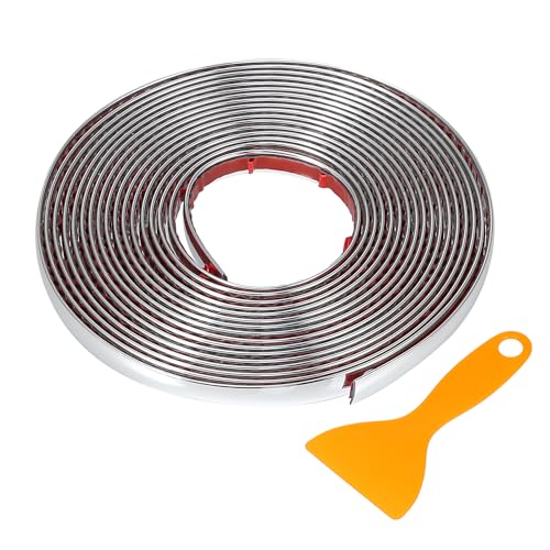 Window Trim Strip Kit 2/5" 10mm Width 16Ft 5m Universal for Exterior Car Bumper Door Body Self Adhesive Scratch-Proof Decorative Sticker Plastic Gloss Silver Tone - color: Silver Tone, size: 10mm