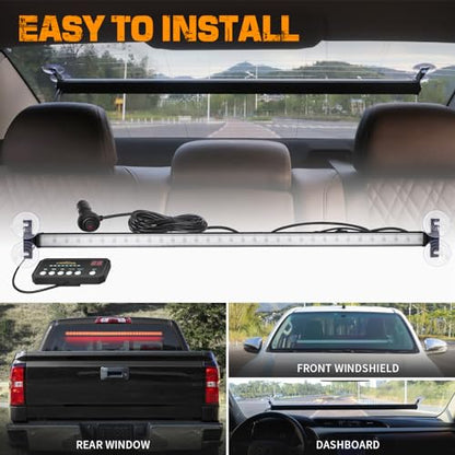 XRIDONSEN 35 inch Traffic Advisor Light Bar 144 LED Red Emergency Lights Warning Flashing Safety Front/Rear Windshield strobe Lights w/Controller for Police Firefighter Vehicles Trucks - color: Red