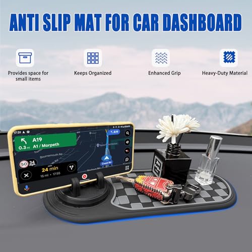 2 Pack Newly Upgraded Anti Slip Mat for Car Dashboard with Improved Phone Holder,Multifunctional Car Anti-slip Mat,360°Rotating Phone Mount,Multi-functional Support Anti-slip Pad for Sunglasses,Keys