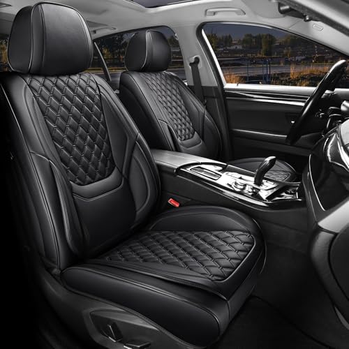 Car Seat Covers Front Seats, Luxury Faux Leather Car Seat Covers Waterproof Non-Slip Seat Protector Universal Fit for Most Cars SUVs Trucks Pick-ups, Black Car Accessories Interior - color: Black-Front Seats