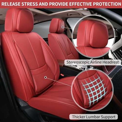 Car Seat Covers Full Set,Leather Waterproof Car Seat Cover,Airbag Compatible,Breathable Design,Suitable for Car,Truck,SUV 5 Pack(Burgundy) - color: Burgundy, size: 5 Pack