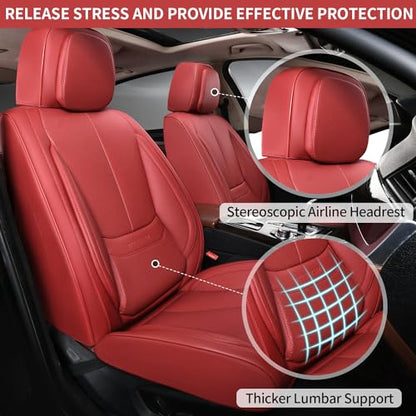 Car Seat Covers Full Set,Leather Waterproof Car Seat Cover,Airbag Compatible,Breathable Design,Suitable for Car,Truck,SUV 5 Pack(Burgundy) - color: Burgundy, size: 5 Pack